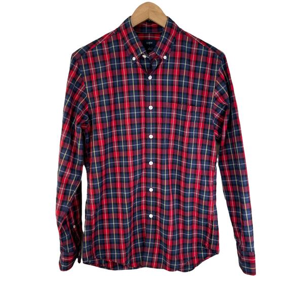J Crew Men's Plaid Button Down Long Sleeve Cotton Shirt Red Blue S Grunge Band - Picture 1 of 8